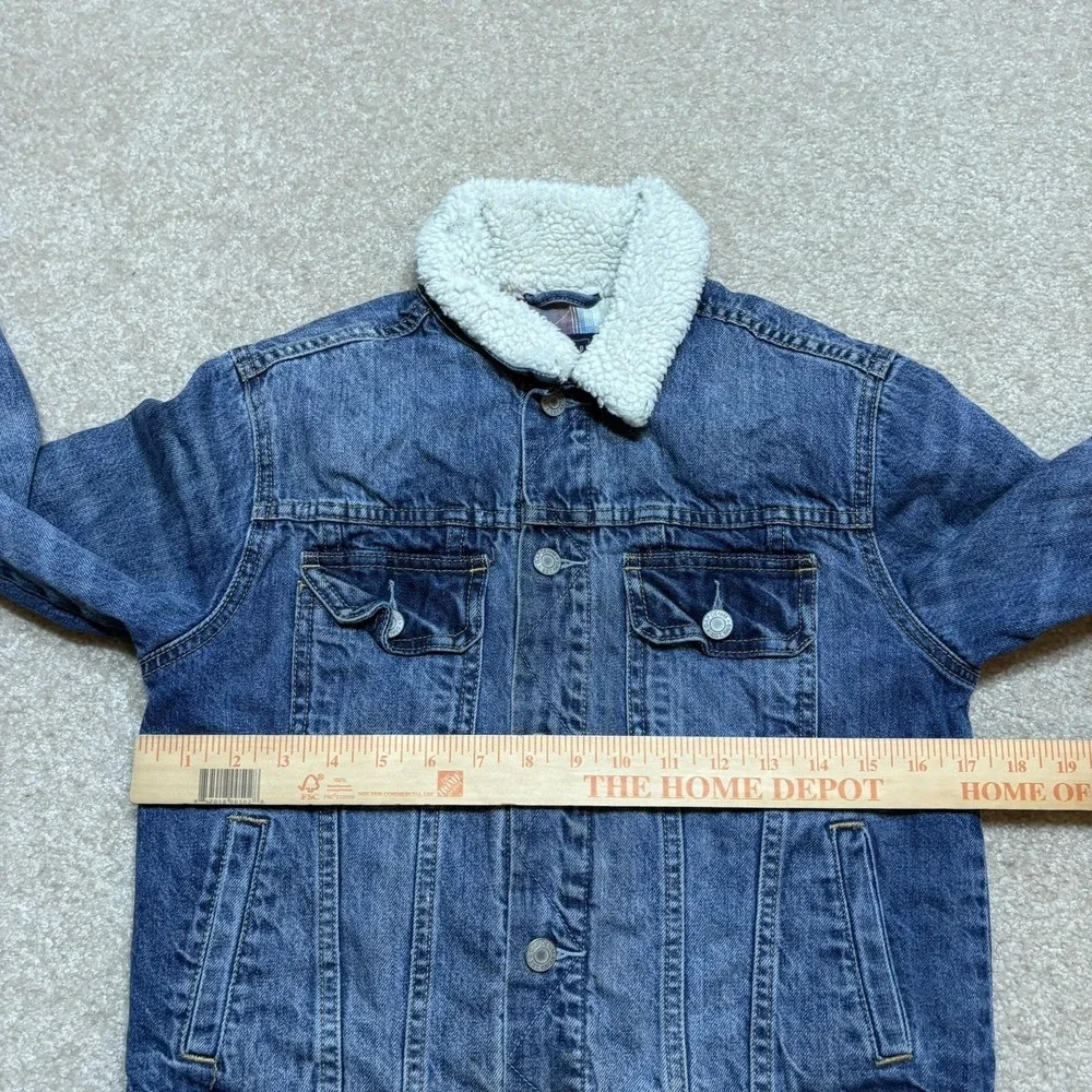 Gap Pendleton Kids Denim Jacket Youth Large 10-11 Blue Sherpa Collar Plaid Lined